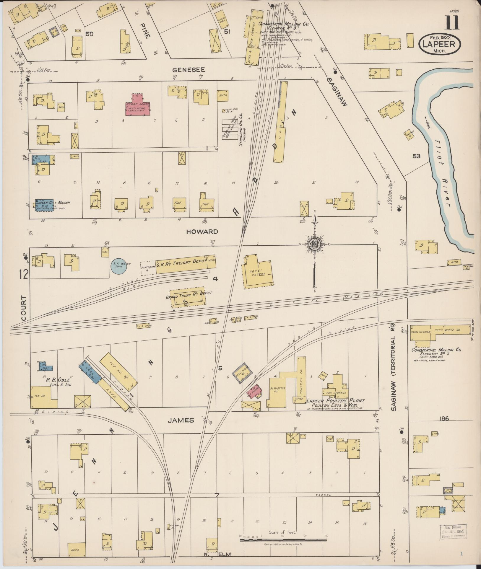 Sanborn Fire Insurance Map from Lapeer, Lapeer County, Michigan (1922), Sheet #0011 - Complete Map Set gallery image, historic Sanborn map, vintage wall art, Michigan Michigan