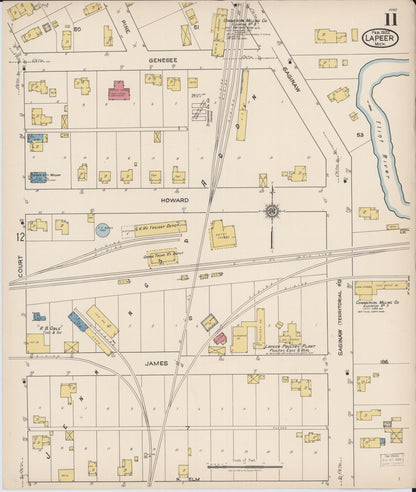 Sanborn Fire Insurance Map from Lapeer, Lapeer County, Michigan (1922), Sheet #0011 - Complete Map Set gallery image, historic Sanborn map, vintage wall art, Michigan Michigan