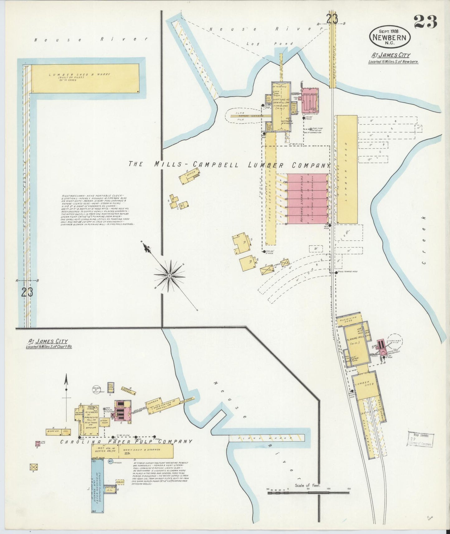 Sanborn Fire Insurance Map from New Bern, Craven County, North Carolina (1908), Sheet #0023 - Historic Sanborn Fire Insurance Map Print, vintage old map wall art, antique decor, genealogy gift, North Carolina North Carolina map