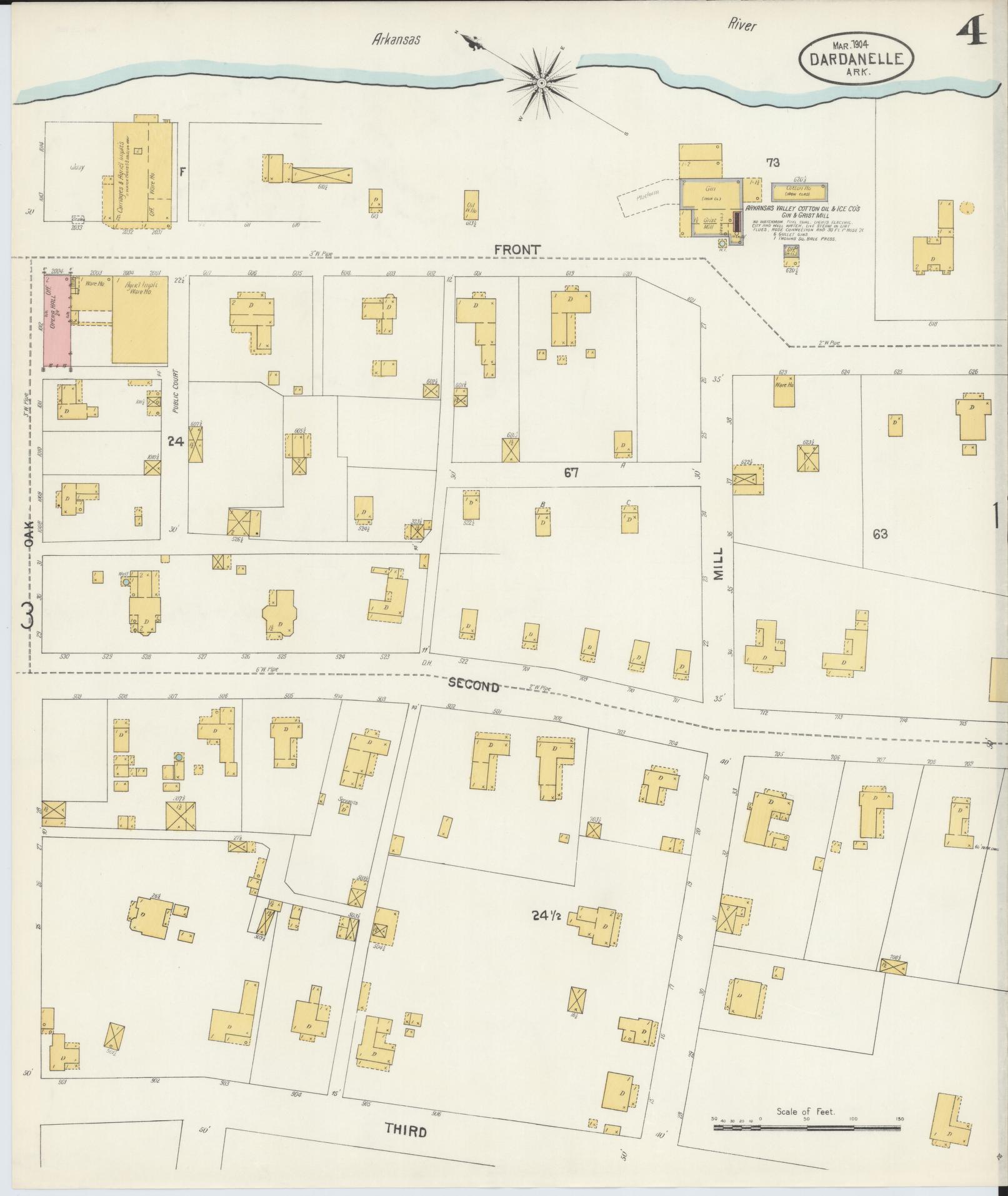 Sanborn Fire Insurance Map from Dardanelle, Yell County, Arkansas (1904), Sheet #0004 - Complete Map Set gallery image, historic Sanborn map, vintage wall art, Arkansas Arkansas