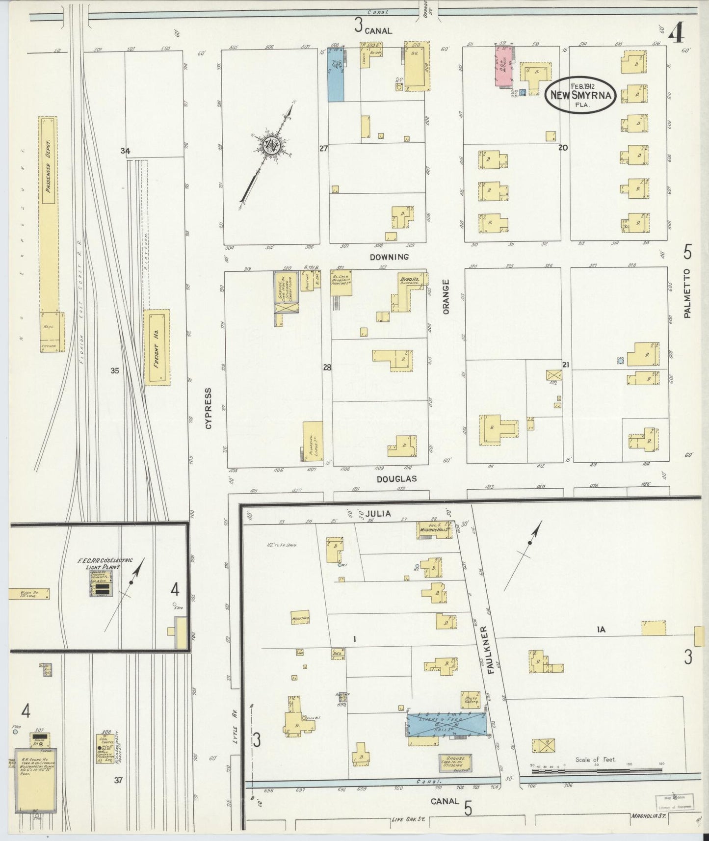 Sanborn Fire Insurance Map from New Smyrna, Valusia County, Florida (1912), Sheet #0004 - Historic Sanborn Fire Insurance Map Print, vintage old map wall art, antique decor, genealogy gift, Florida Florida map