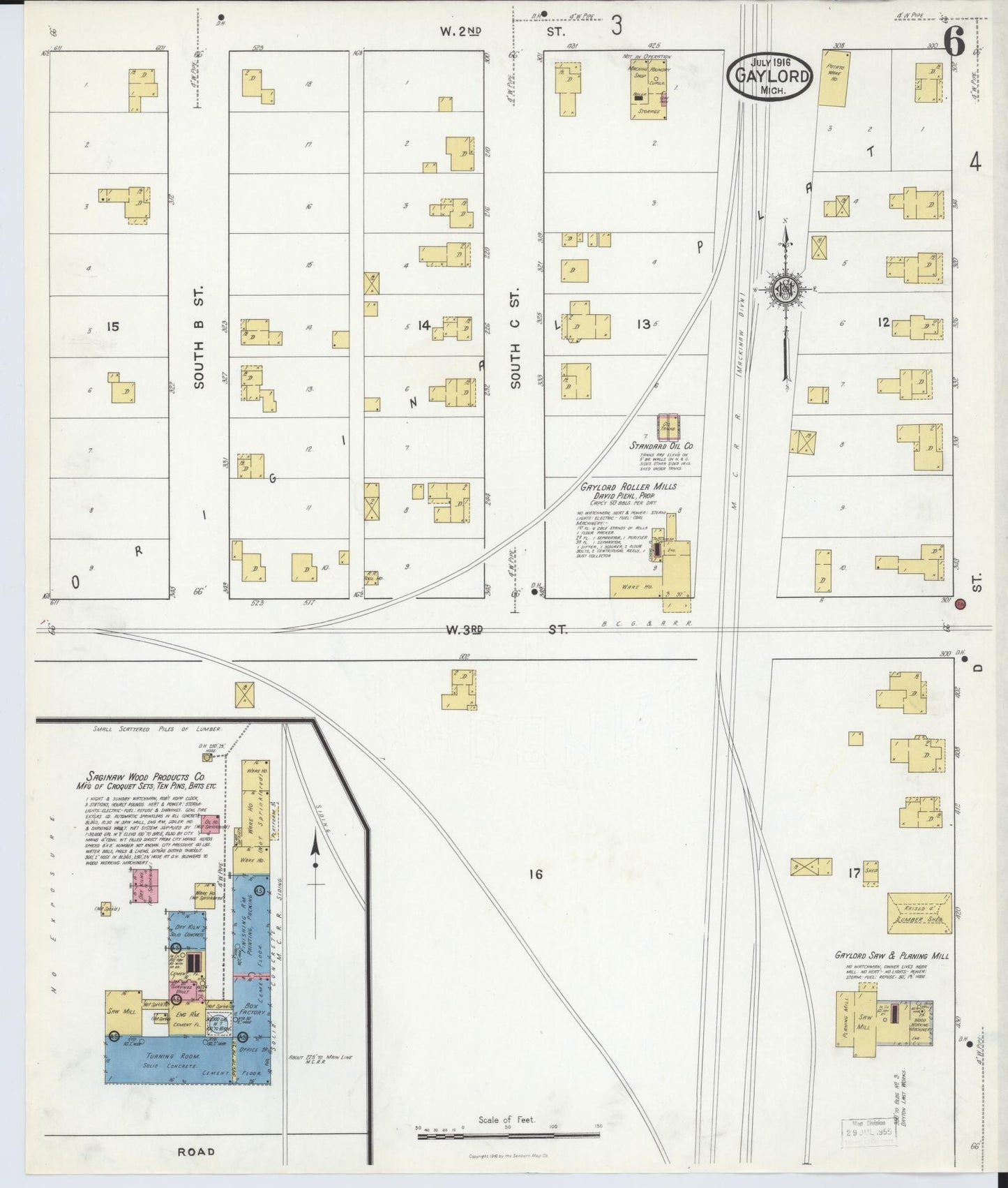 Sanborn Fire Insurance Map from Gaylord, Otsego County, Michigan (1916), Sheet #0006 - Complete Map Set gallery image, historic Sanborn map, vintage wall art, Michigan Michigan