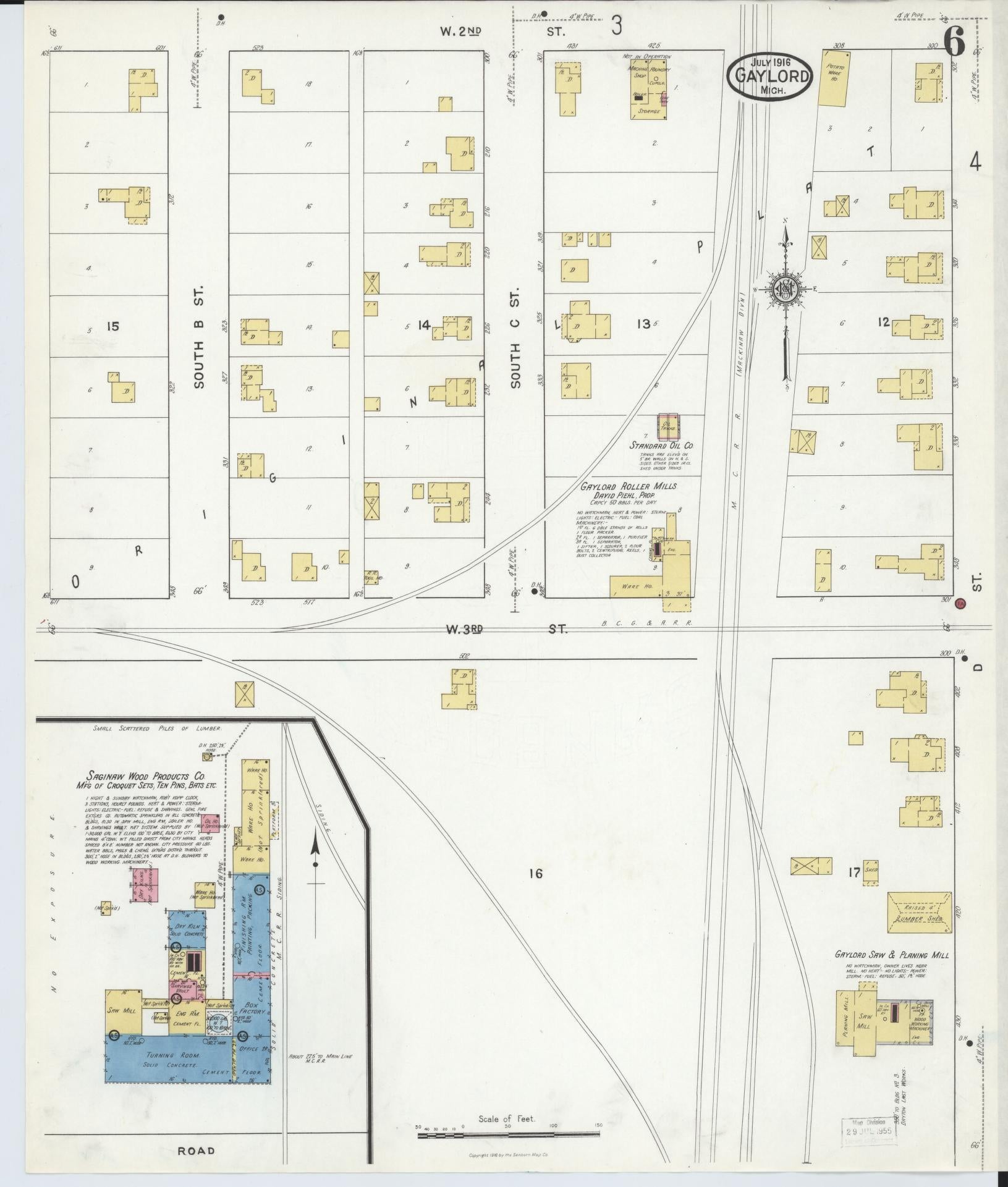 Sanborn Fire Insurance Map from Gaylord, Otsego County, Michigan (1916), Sheet #0006 - Complete Map Set gallery image, historic Sanborn map, vintage wall art, Michigan Michigan