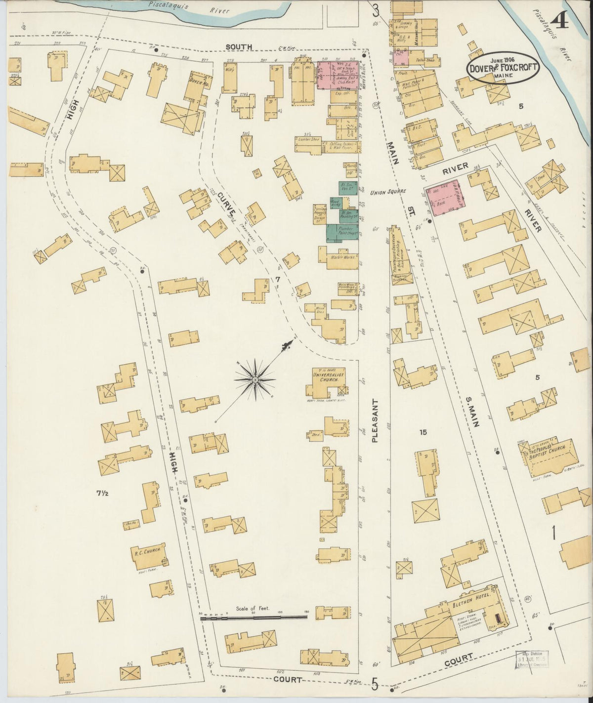 Sanborn Fire Insurance Map from Dover, Piscataguis County, Maine (1906), Sheet #0004 - Complete Map Set gallery image, historic Sanborn map, vintage wall art, Maine Maine