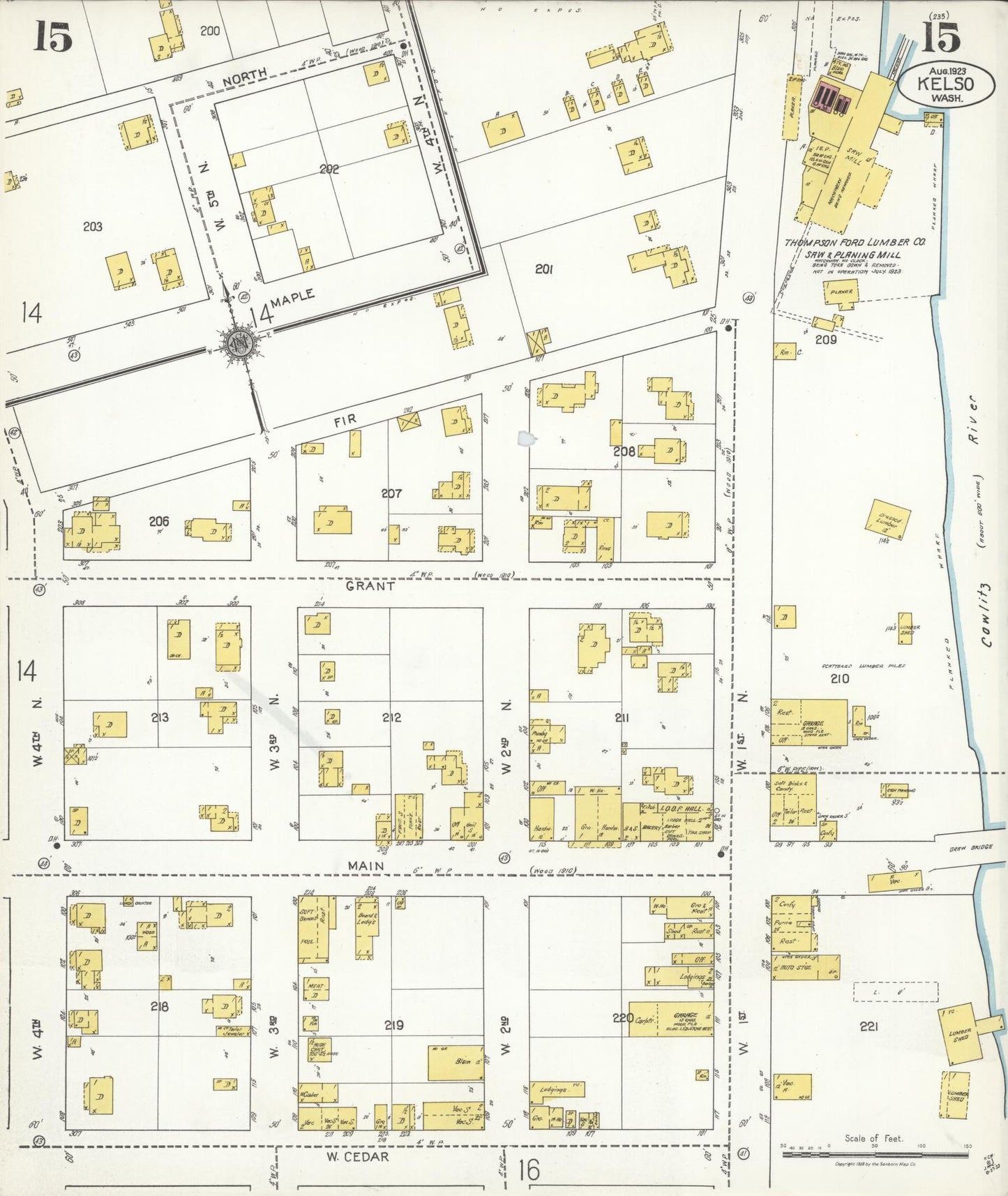 Sanborn Fire Insurance Map from Kelso, Cowlitz County, Washington (1923), Sheet #0015 - Complete Map Set gallery image, historic Sanborn map, vintage wall art, Washington Washington