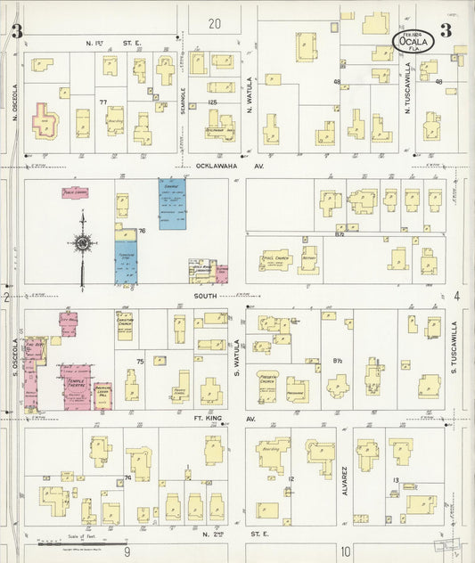 Sanborn Fire Insurance Map from Ocala, Marion County, Florida (1924), Sheet #0003 - Historic Sanborn Fire Insurance Map Print, vintage old map wall art, antique decor, genealogy gift, Florida Florida map