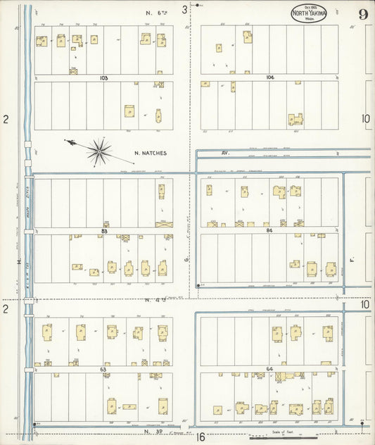 Sanborn Fire Insurance Map from North Yakima, Yakima County, Washington (1905), Sheet #0009 - Historic Sanborn Fire Insurance Map Print, vintage old map wall art, antique decor, genealogy gift, Washington Washington map