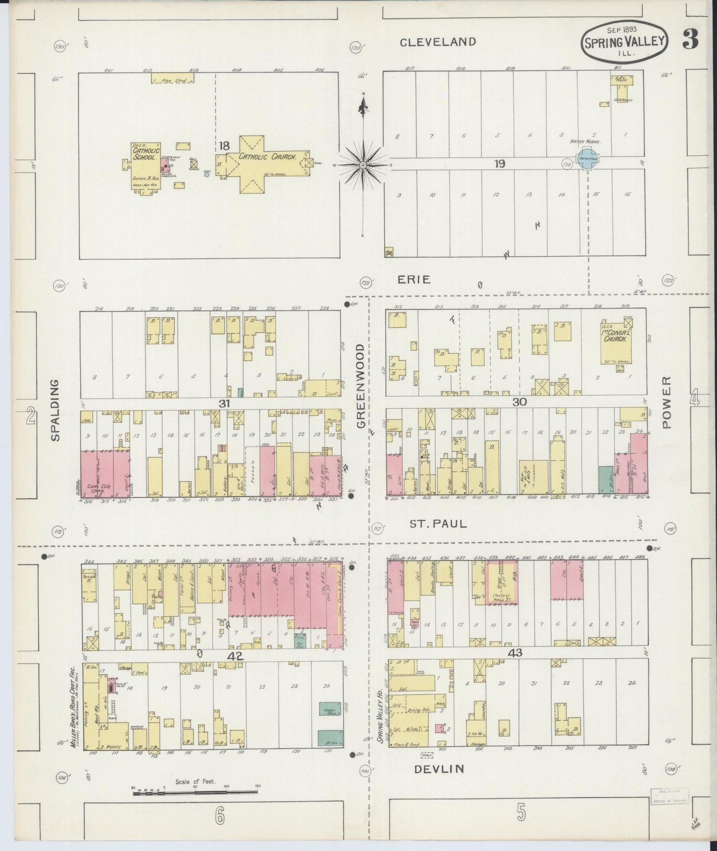 Sanborn Fire Insurance Map from Spring Valley, Bureau County, Illinois (1893), Sheet #0003 - Complete Map Set gallery image, historic Sanborn map, vintage wall art, Illinois Illinois