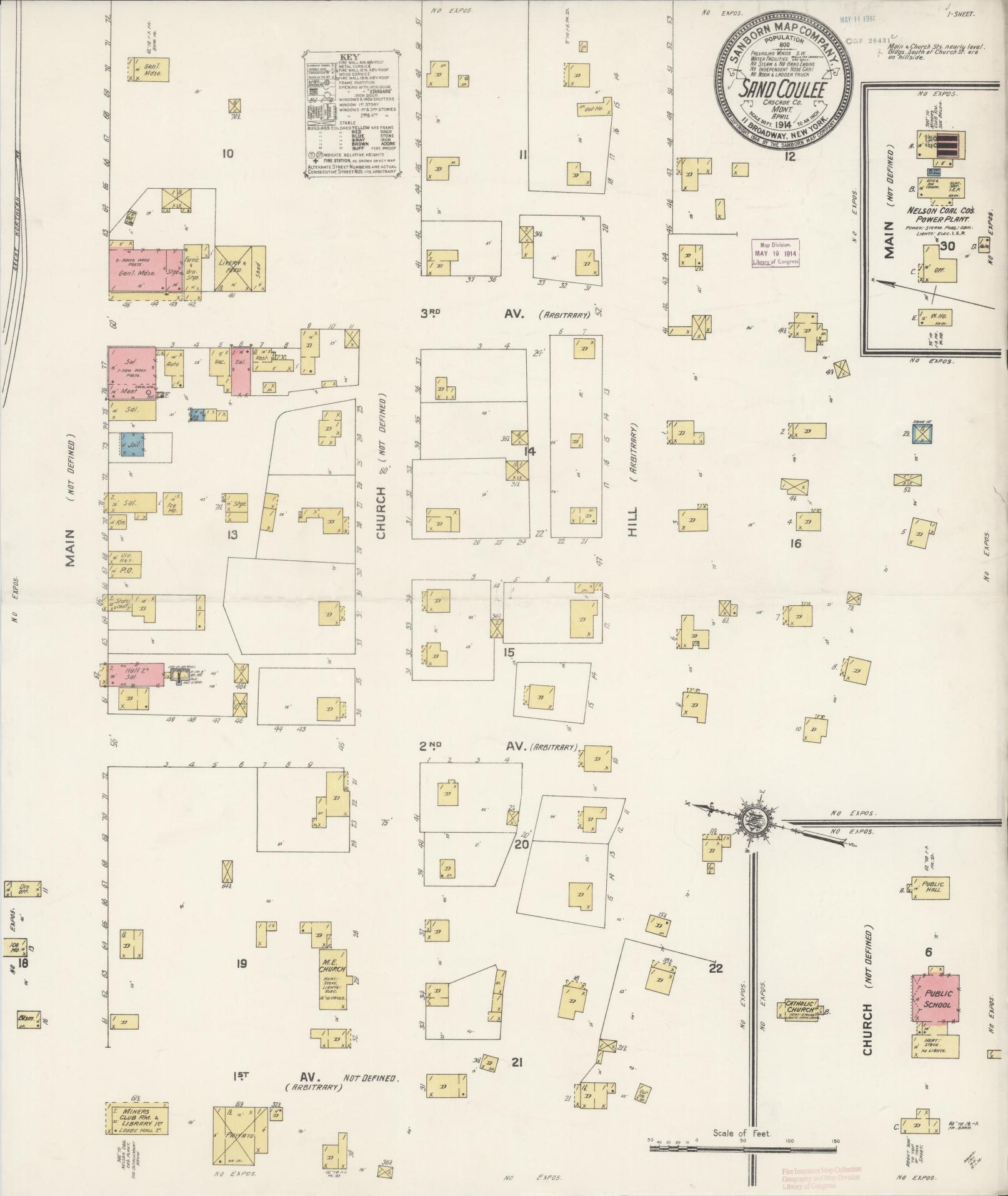 Sanborn Fire Insurance Map from Sand Coulee, Cascade County, Montana (1914), Sheet #0001 - Historic Sanborn Fire Insurance Map Print, vintage old map wall art, antique decor, genealogy gift, Montana Montana map