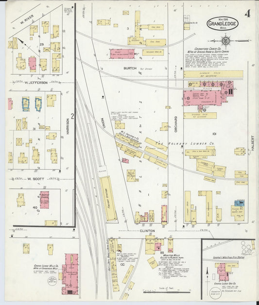 Sanborn Fire Insurance Map from Grand Ledge, Eaton County, Michigan (1916), Sheet #0004 - Historic Sanborn Fire Insurance Map Print, vintage old map wall art, antique decor, genealogy gift, Michigan Michigan map