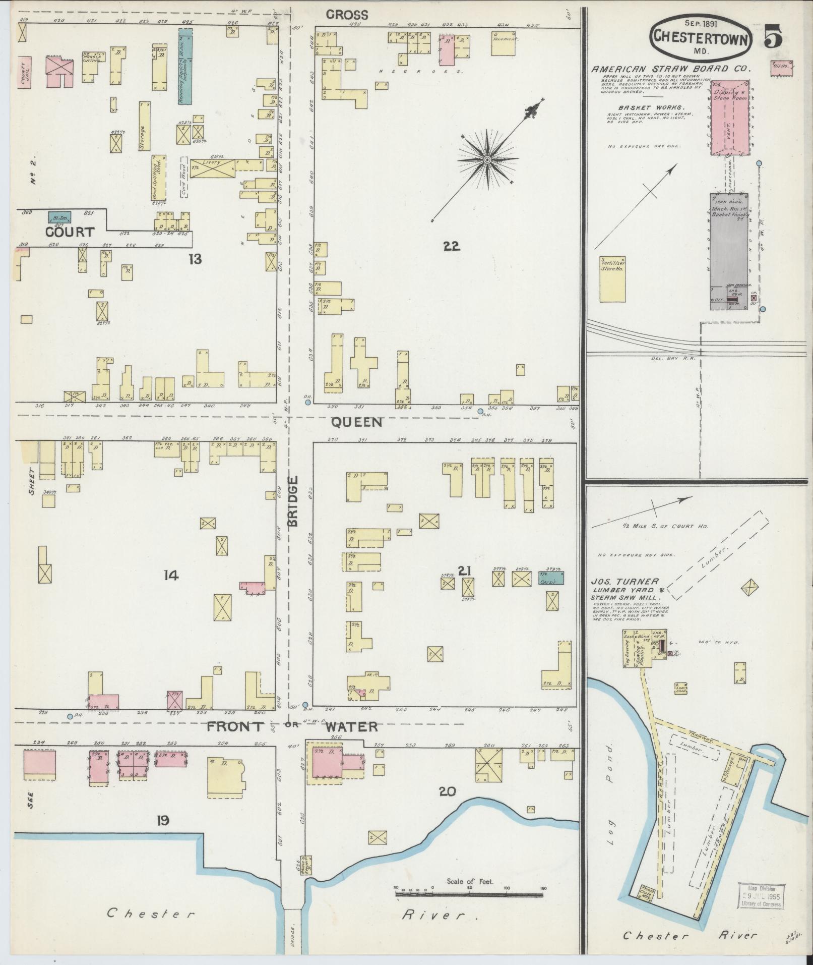 Kent, Maryland - 1891 - Sanborn Fire Insurance Map, Sheet #0005 - Historic Sanborn Fire Insurance Map Print, Kent Maryland 1891 0005 vintage old map wall art