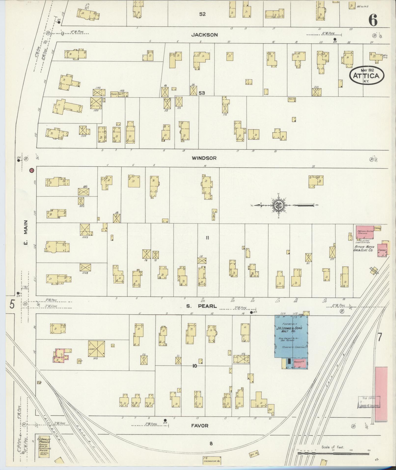 Sanborn Fire Insurance Map from Attica, Wyoming County, New York (1912), Sheet #0006 - Complete Map Set gallery image, historic Sanborn map, vintage wall art, Attica Wyoming