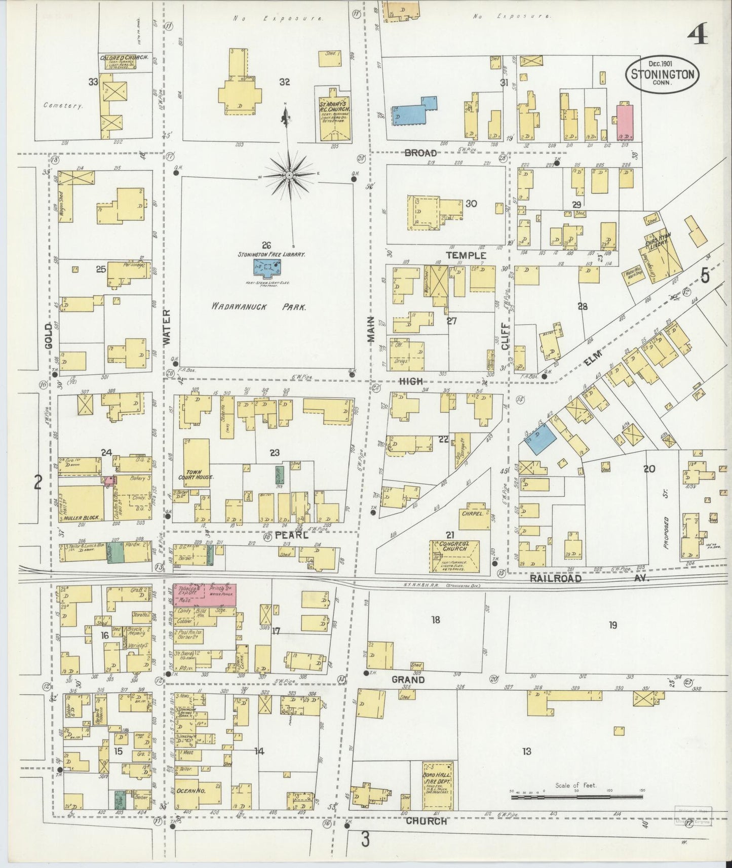 Sanborn Fire Insurance Map from Stonington, New London County, Connecticut (1901), Sheet #0004 - Complete Map Set gallery image, historic Sanborn map, vintage wall art, Connecticut Connecticut