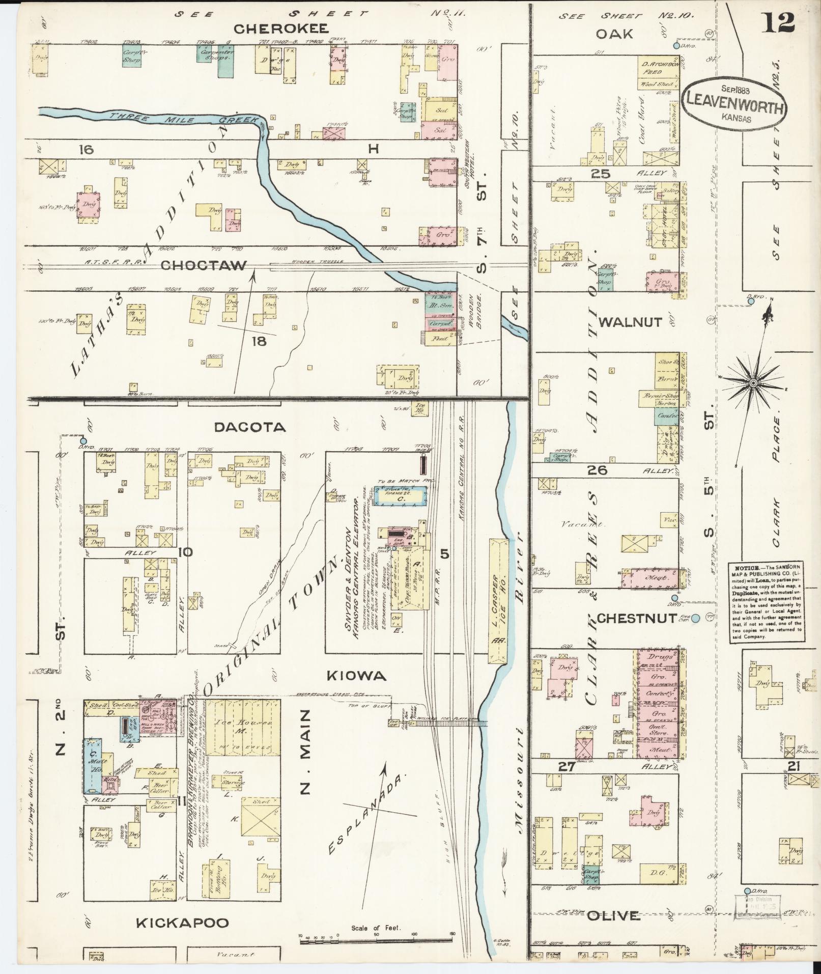 Sanborn Fire Insurance Map from Leavenworth, Leavenworth County, Kansas (1883), Sheet #0012 - Complete Map Set gallery image, historic Sanborn map, vintage wall art, Kansas Kansas