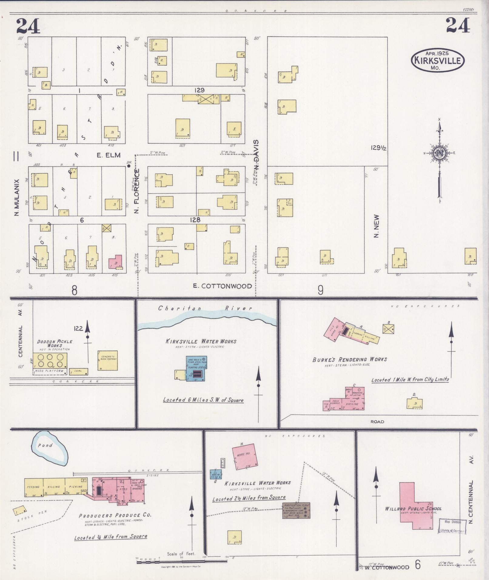 Sanborn Fire Insurance Map from Kirksville, Adair County, Missouri (1925), Sheet #0024 - Historic Sanborn Fire Insurance Map Print, vintage old map wall art, antique decor, genealogy gift, Missouri Missouri map
