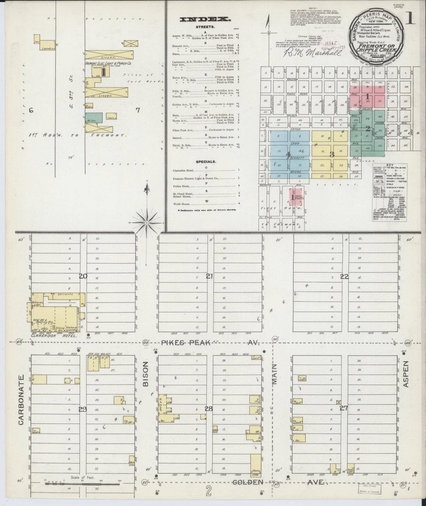 Sanborn Fire Insurance Map from Cripple Creek, El Paso County, Colorado (1893), Sheet #0001 - Complete Map Set gallery image, historic Sanborn map, vintage wall art, Colorado Colorado