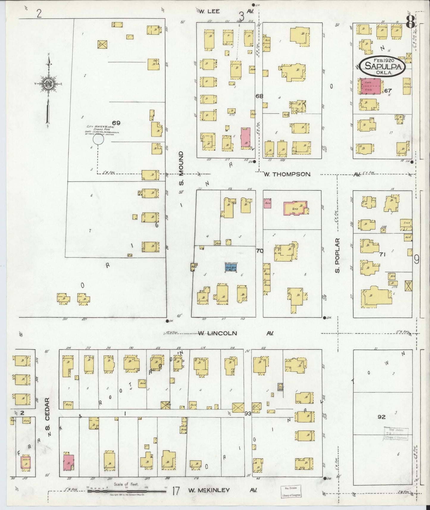Sanborn Fire Insurance Map from Sapulpa, Creek County, Oklahoma (1920), Sheet #0008 - Historic Sanborn Fire Insurance Map Print, vintage old map wall art, antique decor, genealogy gift, Oklahoma Oklahoma map
