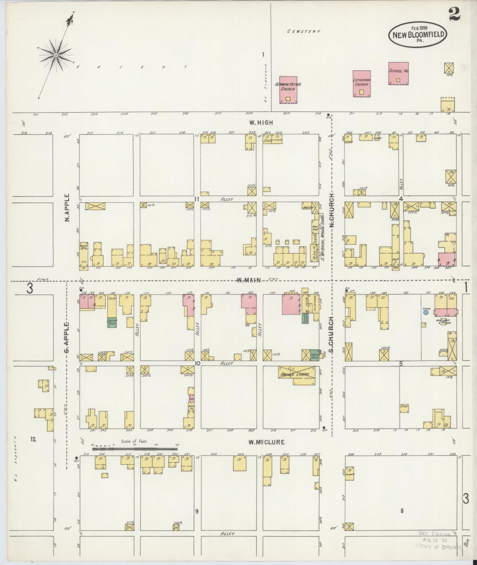 Sanborn Fire Insurance Map from New Bloomfield, Perry County, Pennsylvania (1899), Sheet #0002 - Complete Map Set gallery image, historic Sanborn map, vintage wall art, Pennsylvania Pennsylvania