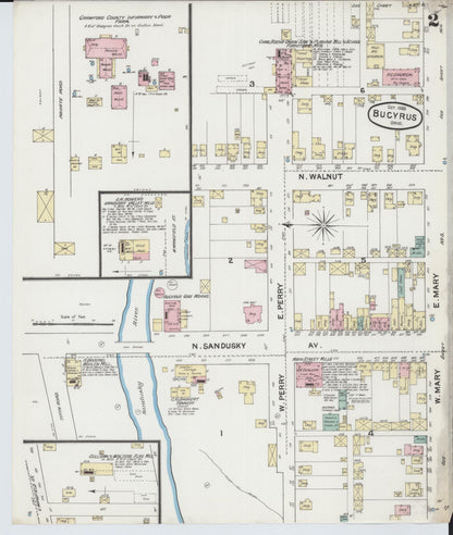 Sanborn Fire Insurance Map from Bucyrus, Crawford County, Ohio (1888), Sheet #0002 - Complete Map Set gallery image, historic Sanborn map, vintage wall art, Ohio Ohio