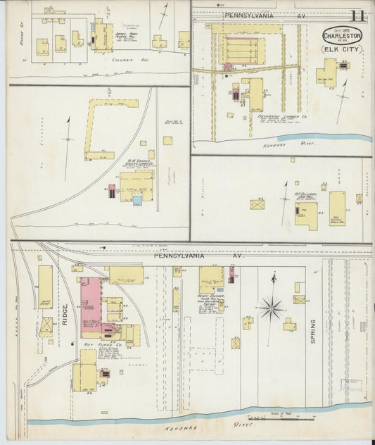 Sanborn Fire Insurance Map from Charleston, Kanawha County, West Virginia (1893), Sheet #0011 - Historic Sanborn Fire Insurance Map Print, vintage old map wall art, antique decor, genealogy gift, West Virginia West Virginia map