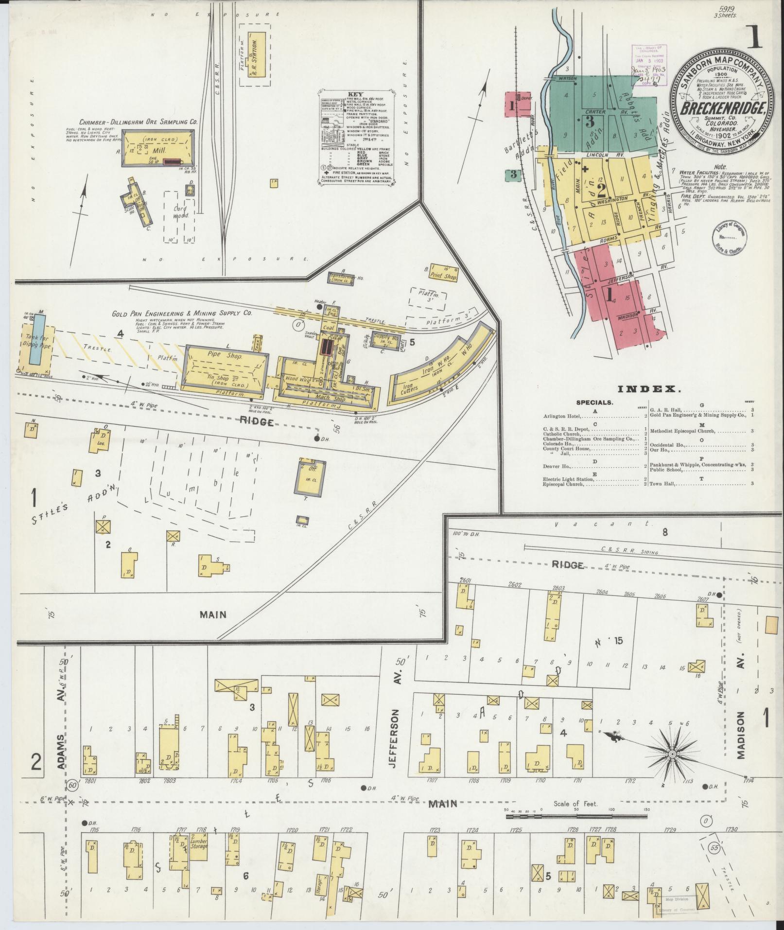 Sanborn Fire Insurance Map from Breckenridge, Summit County, Colorado (1902), Sheet #0001 - Complete Map Set gallery image, historic Sanborn map, vintage wall art, Colorado Colorado