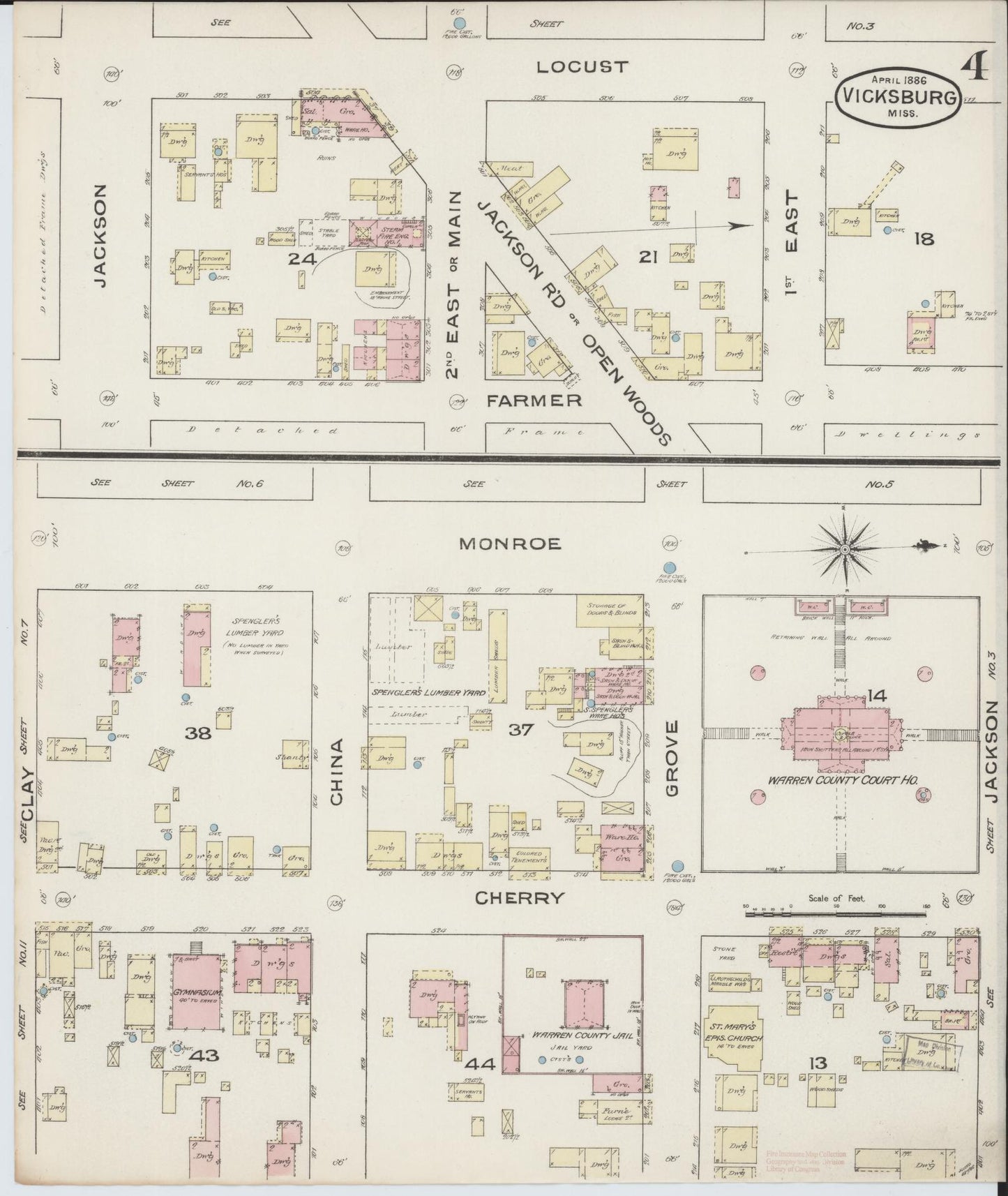 Sanborn Fire Insurance Map from Vicksburg, Warren County, Mississippi (1886), Sheet #0004 - Complete Map Set gallery image, historic Sanborn map, vintage wall art, Mississippi Mississippi