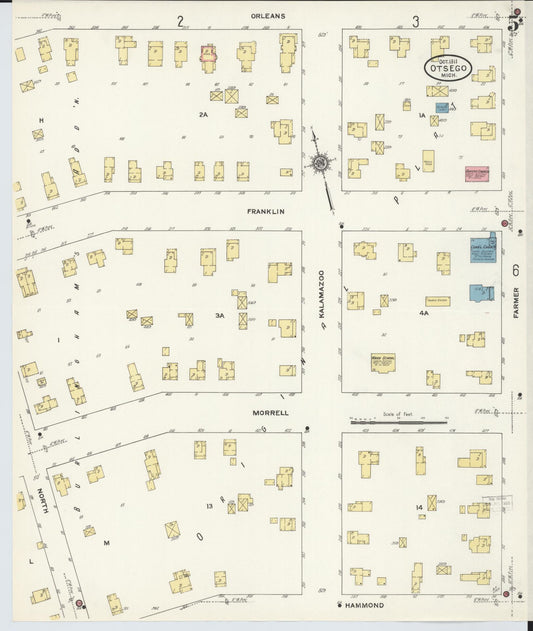 Sanborn Fire Insurance Map from Otsego, Allegan County, Michigan (1911), Sheet #0005 - Historic Sanborn Fire Insurance Map Print, vintage old map wall art, antique decor, genealogy gift, Michigan Michigan map