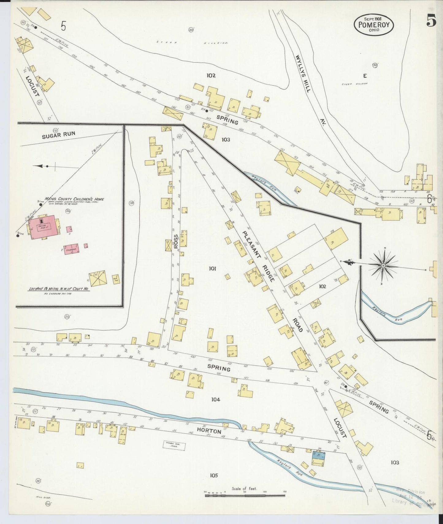Sanborn Fire Insurance Map from Pomeroy, Meigs County, Ohio (1908), Sheet #0005 - Historic Sanborn Fire Insurance Map Print, vintage old map wall art, antique decor, genealogy gift, Ohio Ohio map