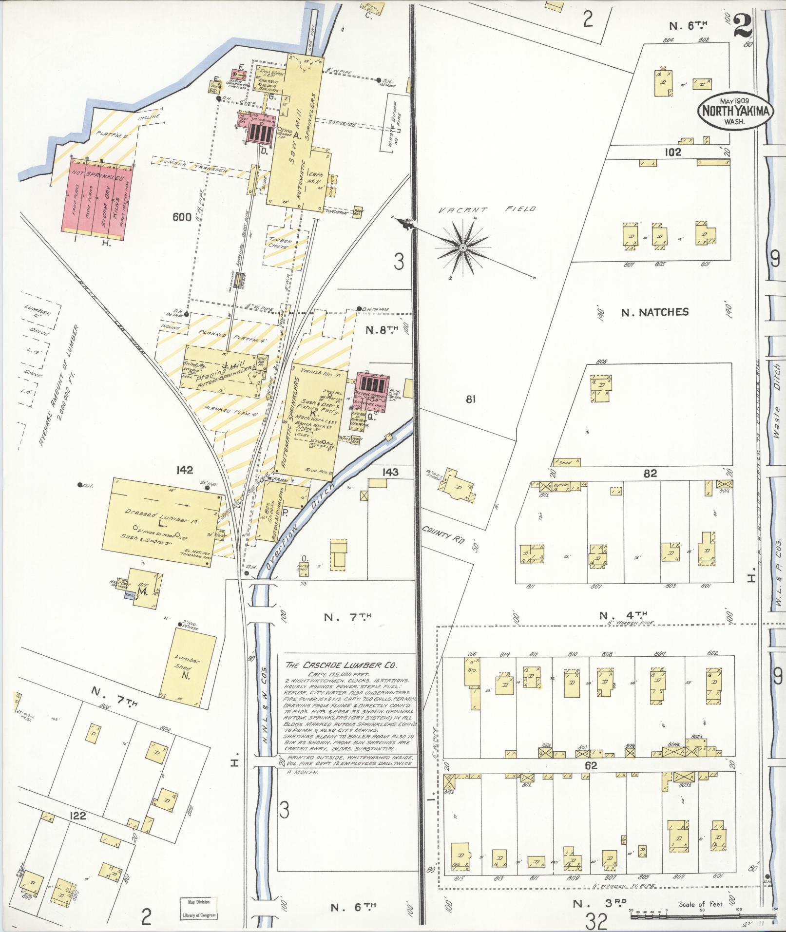 Sanborn Fire Insurance Map from North Yakima, Yakima County, Washington (1909), Sheet #0002 - Complete Map Set gallery image, historic Sanborn map, vintage wall art, Washington Washington