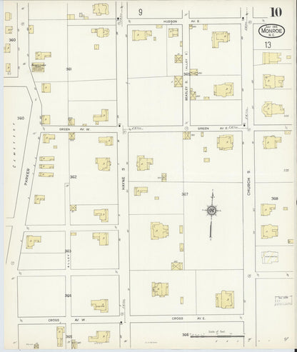 Sanborn Fire Insurance Map from Monroe, Union County, North Carolina (1914), Sheet #0010 - Historic Sanborn Fire Insurance Map Print, vintage old map wall art, antique decor, genealogy gift, North Carolina North Carolina map