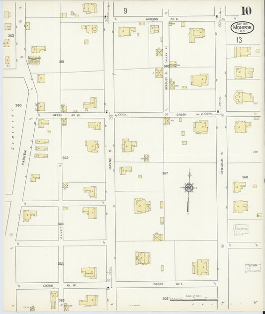 Sanborn Fire Insurance Map from Monroe, Union County, North Carolina (1914), Sheet #0010 - Historic Sanborn Fire Insurance Map Print, vintage old map wall art, antique decor, genealogy gift, North Carolina North Carolina map