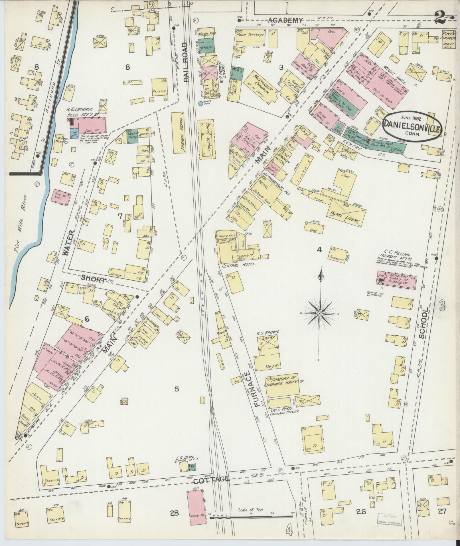 Sanborn Fire Insurance Map from Danielsonville, Windham County, Connecticut (1892), Sheet #0002 - Complete Map Set gallery image, historic Sanborn map, vintage wall art, Connecticut Connecticut