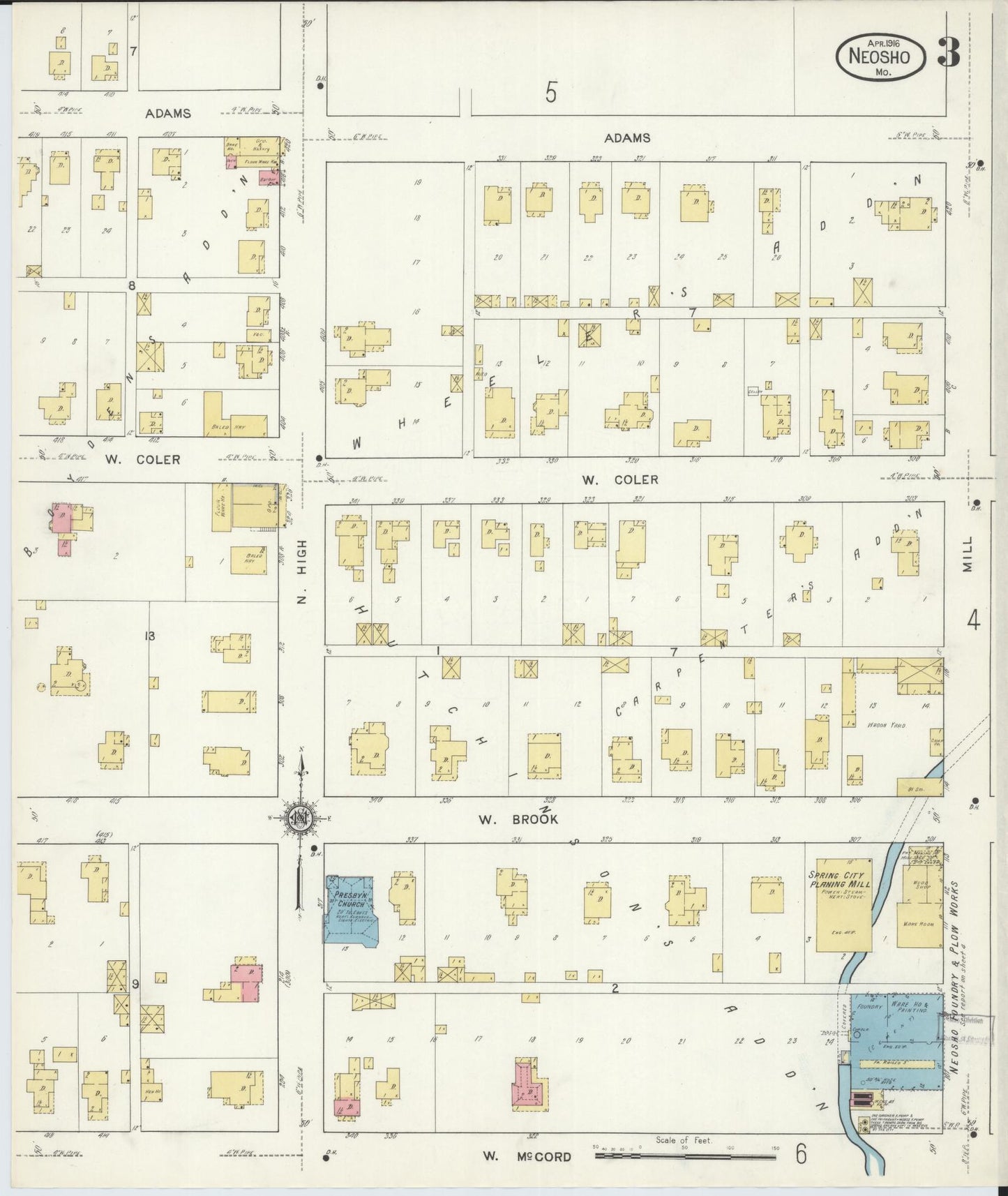 Sanborn Fire Insurance Map from Neosho, Newton County, Missouri (1916), Sheet #0003 - Complete Map Set gallery image, historic Sanborn map, vintage wall art, Missouri Missouri