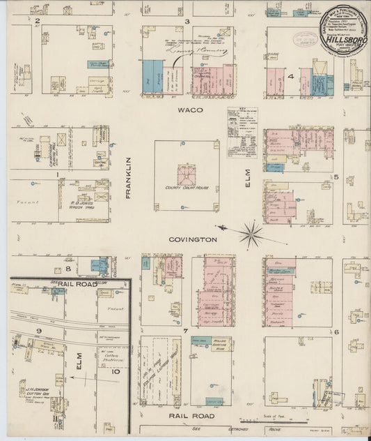 Sanborn Fire Insurance Map from Hillsboro, Hill County, Texas (1885), Sheet #0001 - Historic Sanborn Fire Insurance Map Print, vintage old map wall art, antique decor, genealogy gift, Texas Texas map
