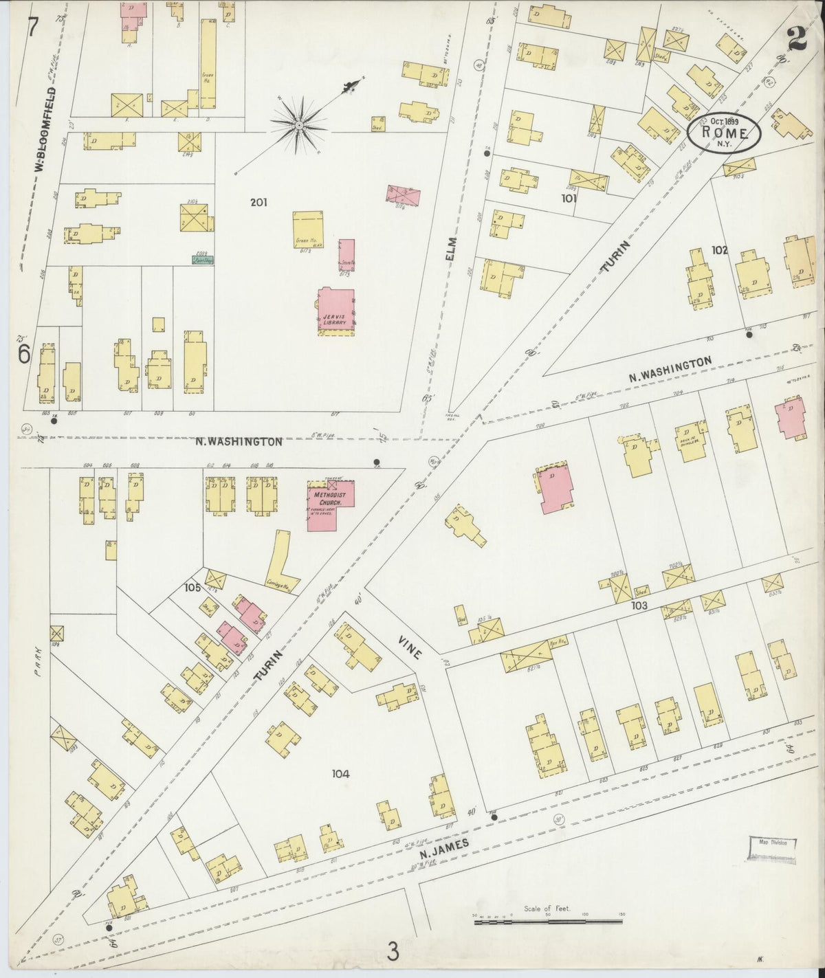 Sanborn Fire Insurance Map from Rome, Oneida County, New York (1899), Sheet #0002 - Complete Map Set gallery image, historic Sanborn map, vintage wall art, New York New York