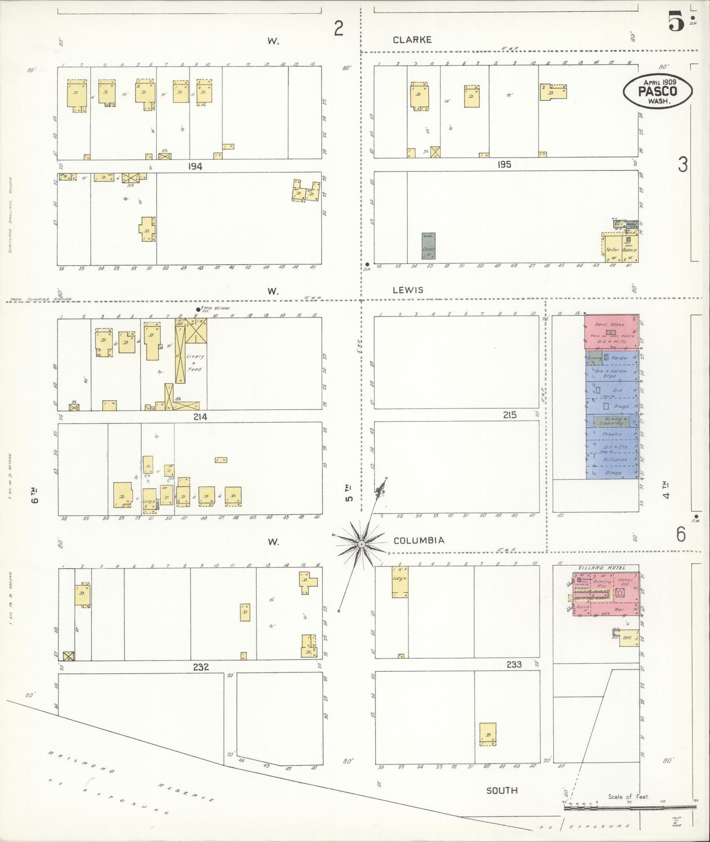 Sanborn Fire Insurance Map from Pasco, Franklin County, Washington (1909), Sheet #0005 - Historic Sanborn Fire Insurance Map Print, vintage old map wall art, antique decor, genealogy gift, Washington Washington map