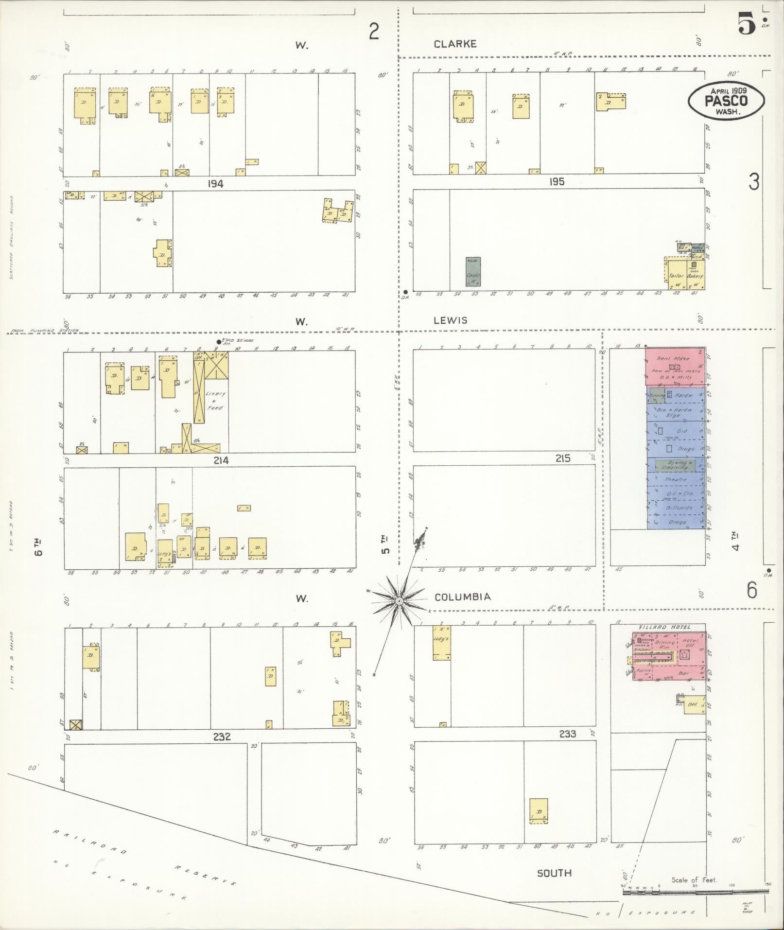 Sanborn Fire Insurance Map from Pasco, Franklin County, Washington (1909), Sheet #0005 - Historic Sanborn Fire Insurance Map Print, vintage old map wall art, antique decor, genealogy gift, Washington Washington map