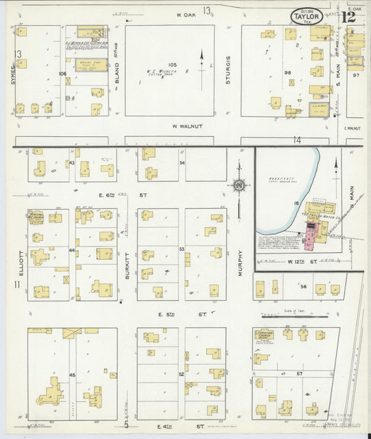 Sanborn Fire Insurance Map from Taylor, Williamson County, Texas (1916), Sheet #0012 - Historic Sanborn Fire Insurance Map Print, vintage old map wall art, antique decor, genealogy gift, Texas Texas map