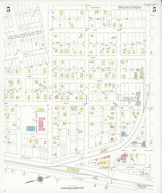 Sanborn Fire Insurance Map from Coalgate, Coal County, Oklahoma (1937), Sheet #0005 - Historic Sanborn Fire Insurance Map Print, vintage old map wall art, antique decor, genealogy gift, Oklahoma Oklahoma map