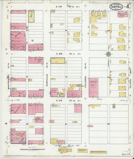 Sanborn Fire Insurance Map from Sheffield, Colbert County, Alabama (1921), Sheet #0004 - Historic Sanborn Fire Insurance Map Print, vintage old map wall art, antique decor, genealogy gift, Alabama Alabama map