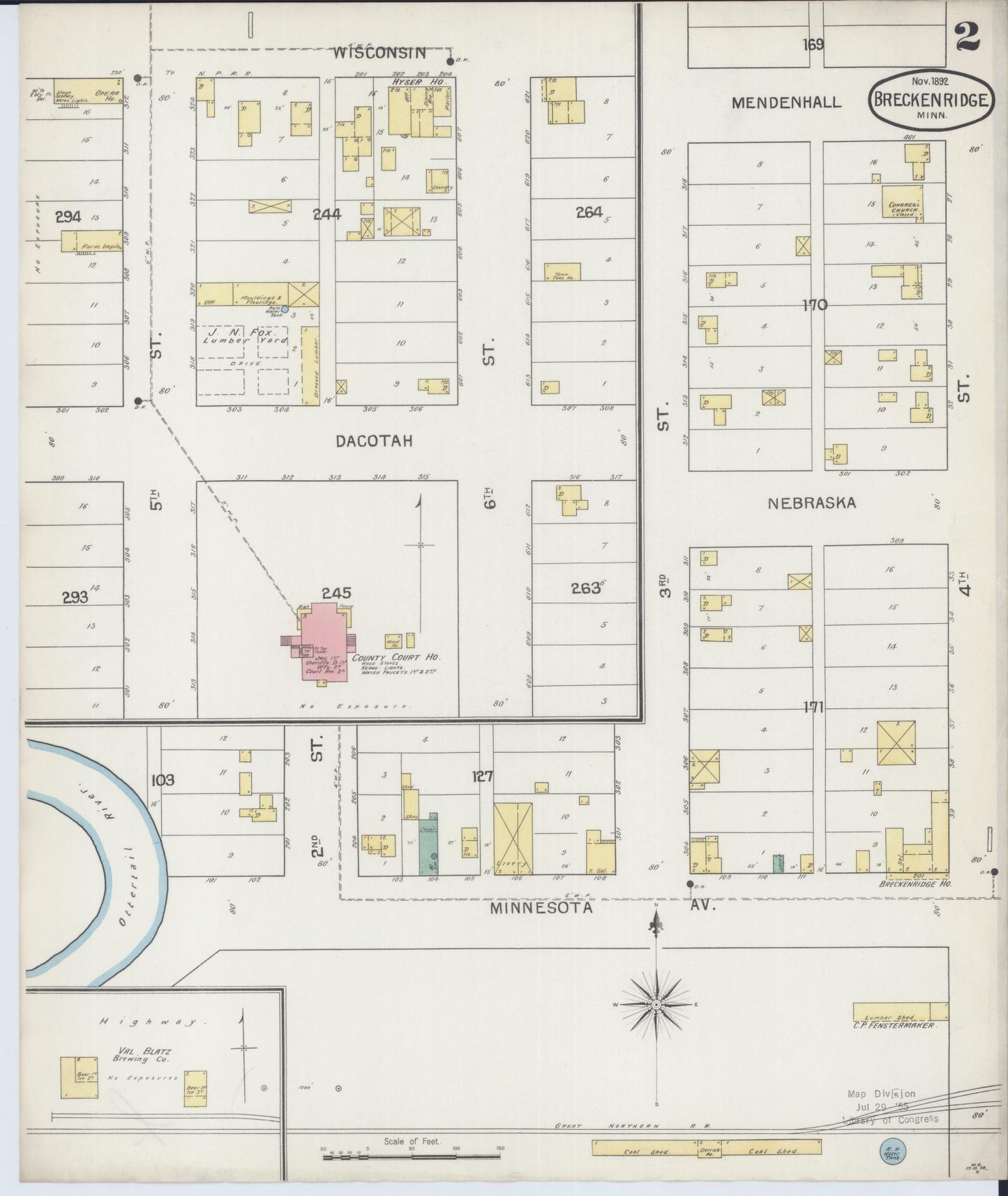 Sanborn Fire Insurance Map from Breckenridge, Wilkin County, Minnesota (1892), Sheet #0002 - Historic Sanborn Fire Insurance Map Print, vintage old map wall art, antique decor, genealogy gift, Minnesota Minnesota map