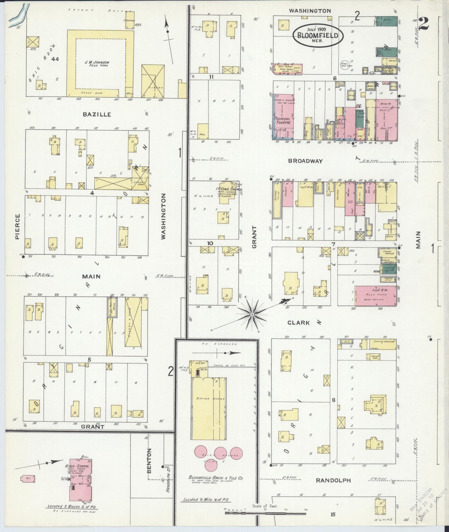Sanborn Fire Insurance Map from Bloomfield, Knox County, Nebraska (1909), Sheet #0002 - Historic Sanborn Fire Insurance Map Print, vintage old map wall art, antique decor, genealogy gift, Nebraska Nebraska map