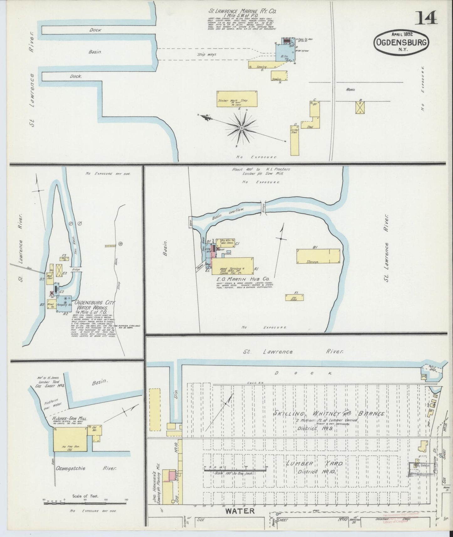 Sanborn Fire Insurance Map from Ogdensburg, St. Lawrence County, New York (1892), Sheet #0013 - Historic Sanborn Fire Insurance Map Print, vintage old map wall art, antique decor, genealogy gift, New York New York map