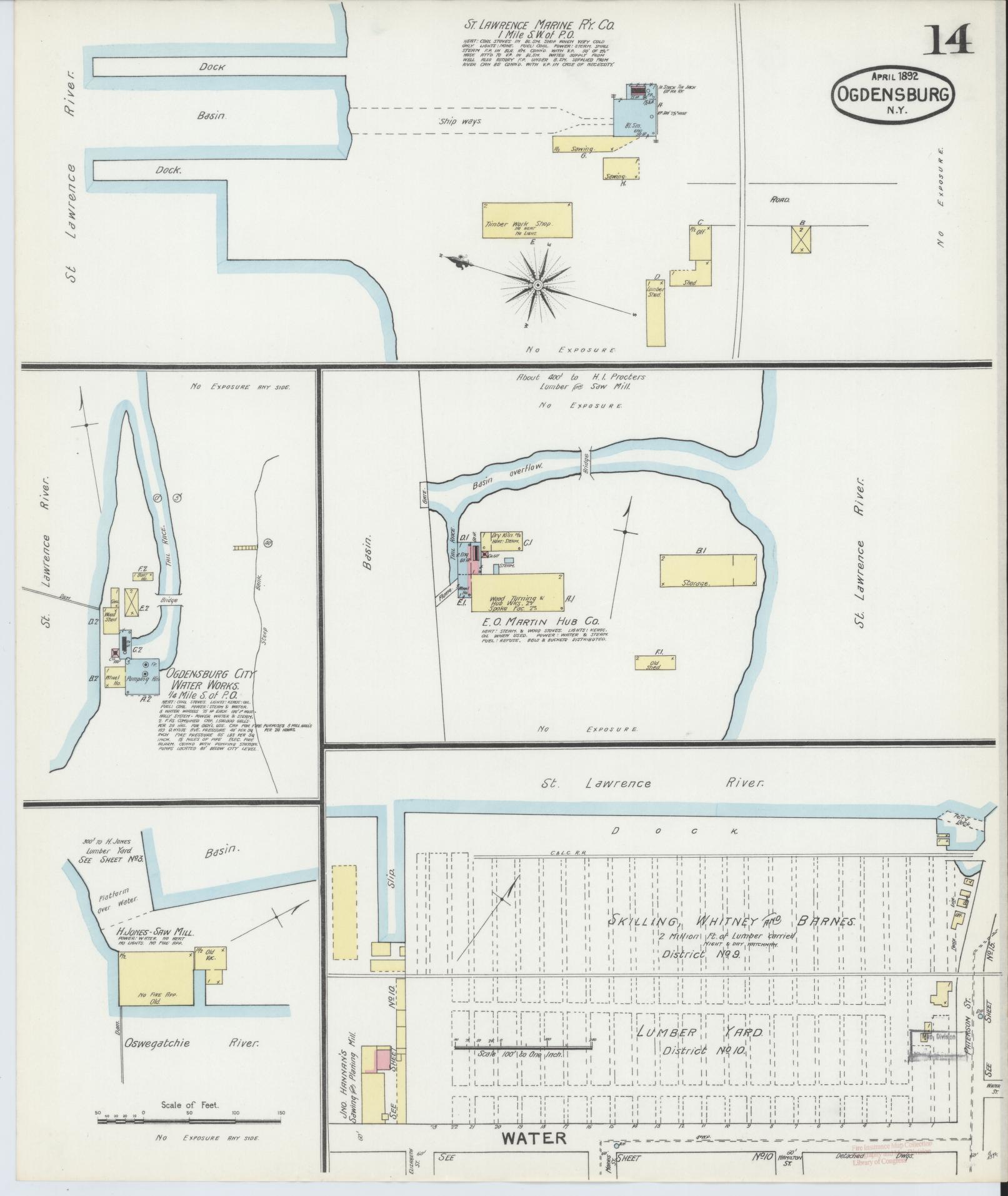 Sanborn Fire Insurance Map from Ogdensburg, St. Lawrence County, New York (1892), Sheet #0013 - Historic Sanborn Fire Insurance Map Print, vintage old map wall art, antique decor, genealogy gift, New York New York map
