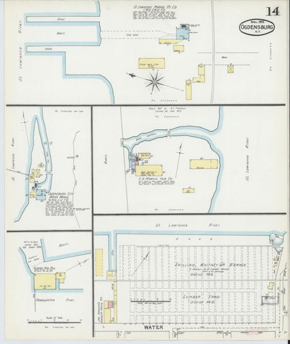 Sanborn Fire Insurance Map from Ogdensburg, St. Lawrence County, New York (1892), Sheet #0013 - Historic Sanborn Fire Insurance Map Print, vintage old map wall art, antique decor, genealogy gift, New York New York map