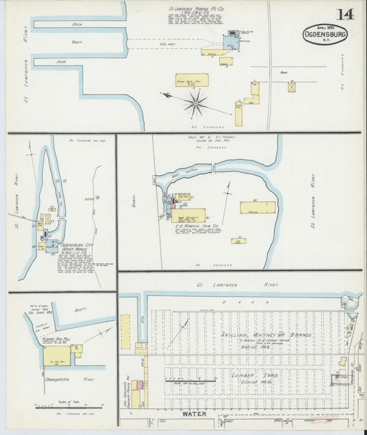 Sanborn Fire Insurance Map from Ogdensburg, St. Lawrence County, New York (1892), Sheet #0013 - Historic Sanborn Fire Insurance Map Print, vintage old map wall art, antique decor, genealogy gift, New York New York map