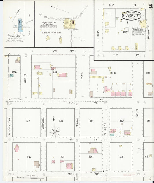 Sanborn Fire Insurance Map from Silver City, Grant County, New Mexico (1893), Sheet #0003 - Historic Sanborn Fire Insurance Map Print, vintage old map wall art, antique decor, genealogy gift, New Mexico New Mexico map