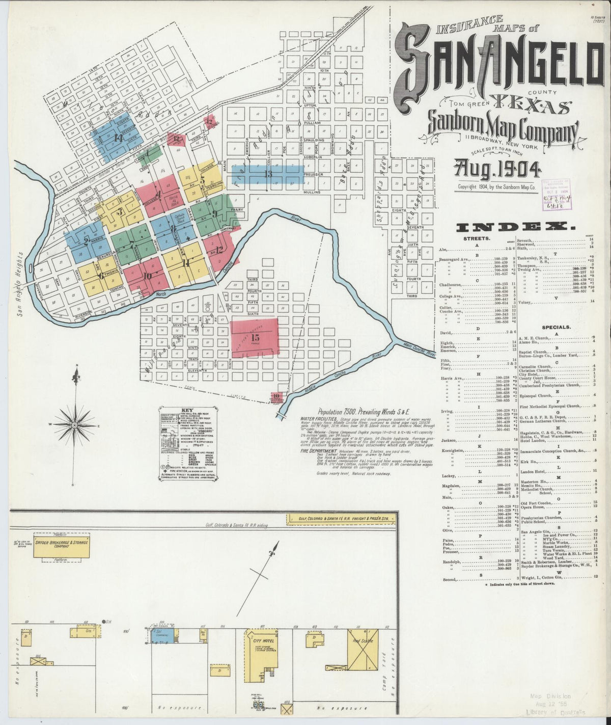 Sanborn Fire Insurance Map from San Angelo, Tom Green County, Texas (1904), Sheet #0001 - Complete Map Set gallery image, historic Sanborn map, vintage wall art, Texas Texas