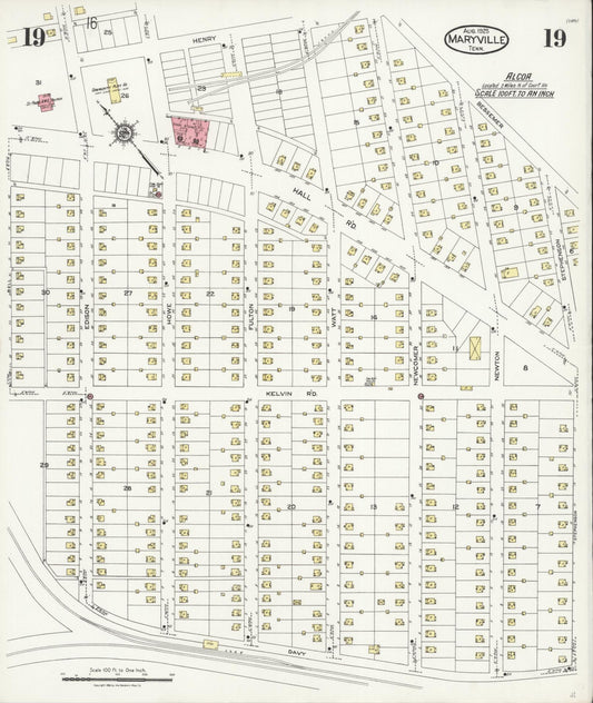 Sanborn Fire Insurance Map from Maryville, Blount County, Tennessee (1925), Sheet #0019 - Historic Sanborn Fire Insurance Map Print, vintage old map wall art, antique decor, genealogy gift, Tennessee Tennessee map