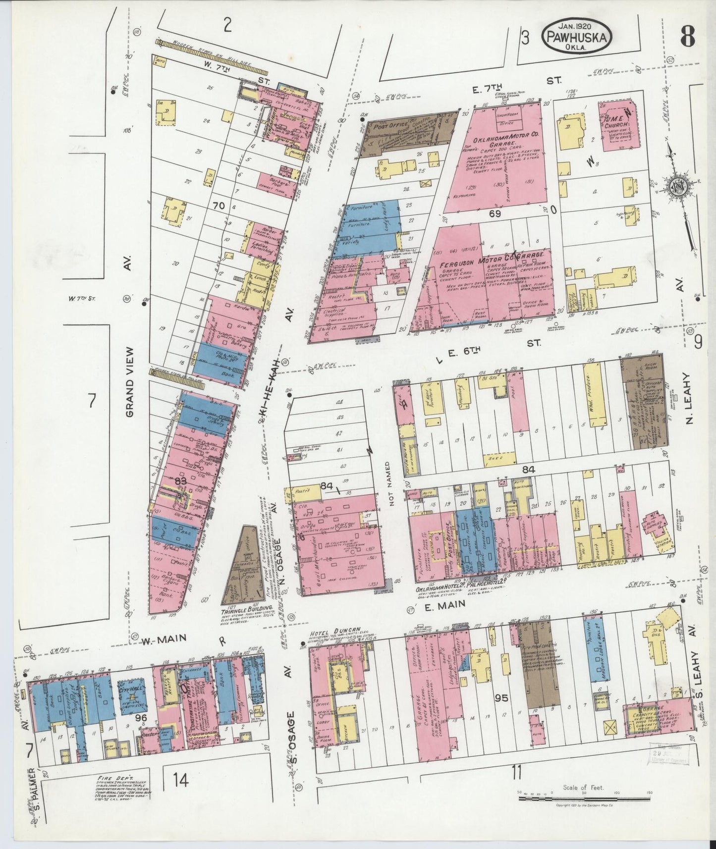 Sanborn Fire Insurance Map from Pawhuska, Osage County, Oklahoma (1920), Sheet #0008 - Complete Map Set gallery image, historic Sanborn map, vintage wall art, Oklahoma Oklahoma